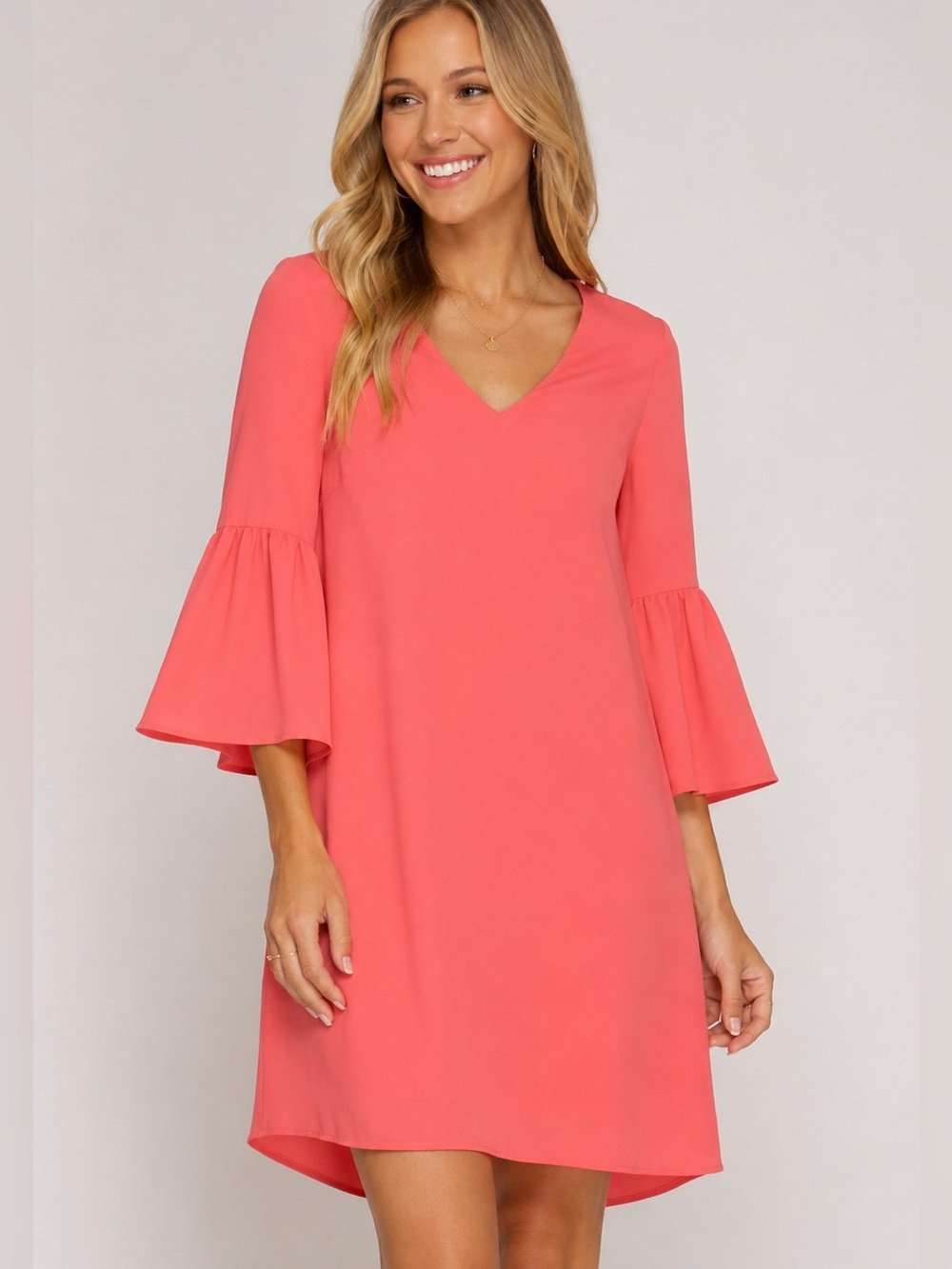 H&M Pink Mini Dress With Bell Sleeves